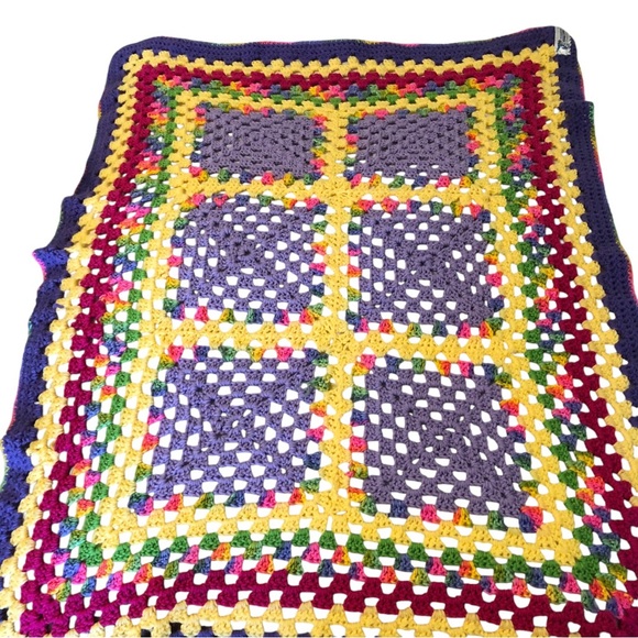 Afghan Handmade Rainbow Colors Baby Crib Shoulder Blanket - Picture 4 of 11